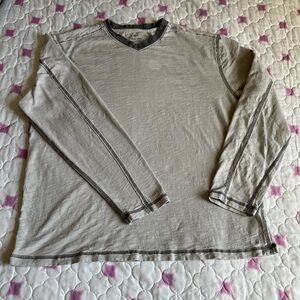 True Grit Light Heather Gray Long Sleeve V-Neck Tee Men’s Large 100% Cotton